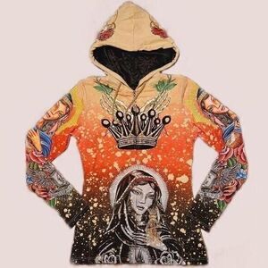 Christian Audigier Graphic Tattoo Print Full Zip‎ Hoodie
